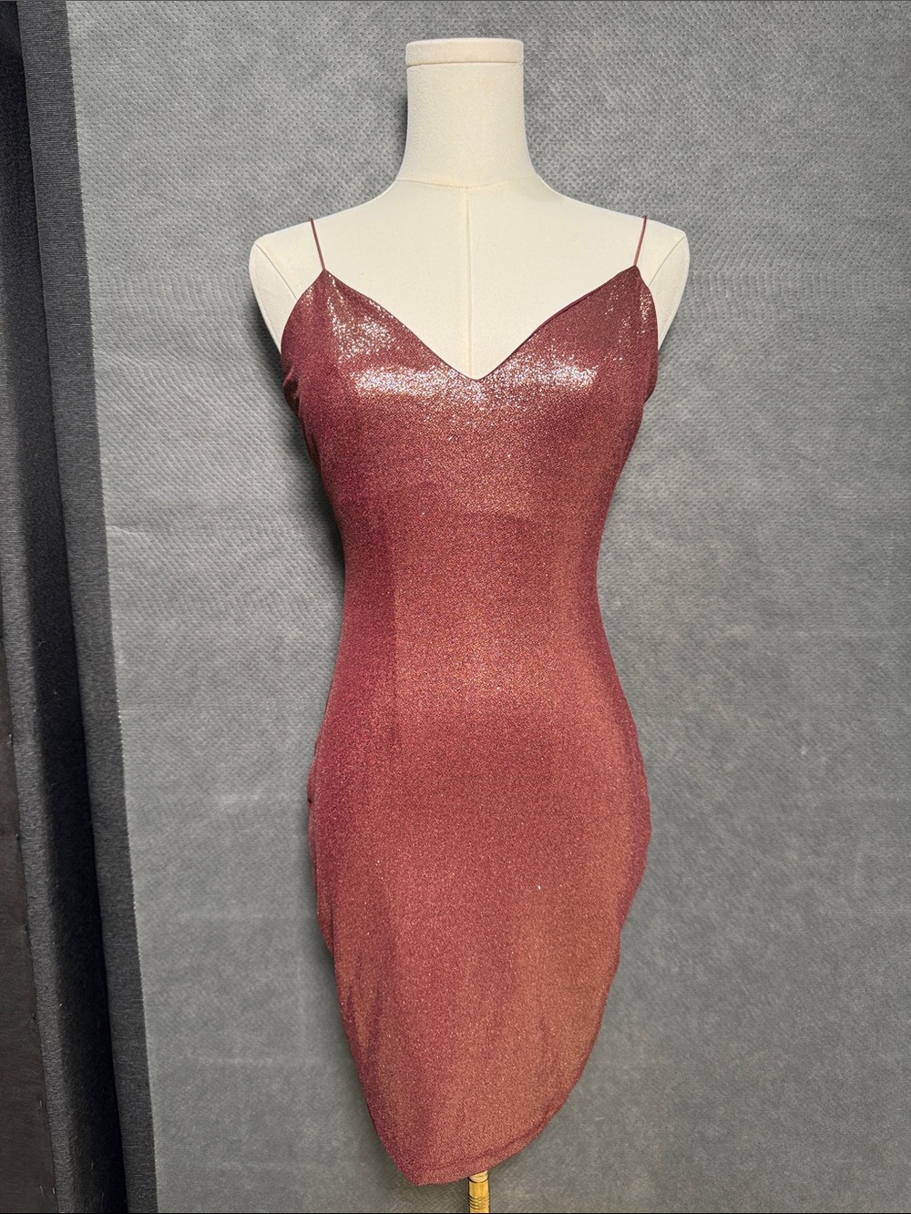 Windsor Metallic Wine Slip Mini Dress